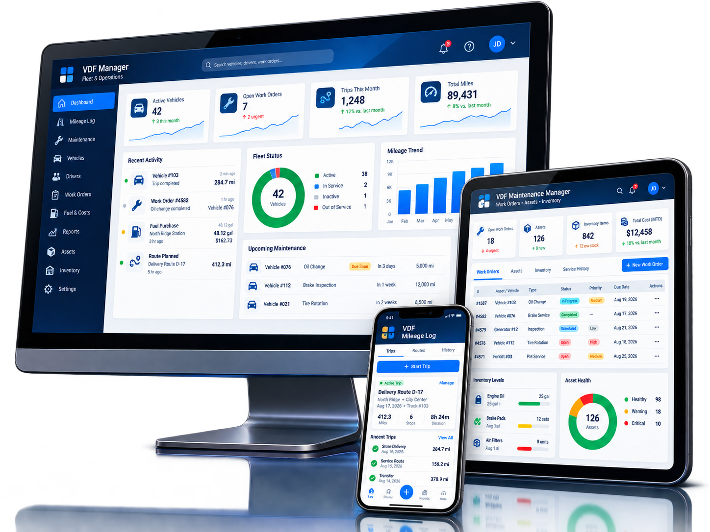 Viking DataForge software shown on desktop, tablet and phone